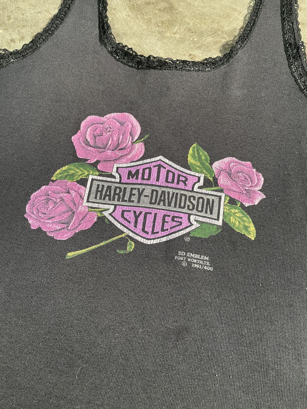 Vintage 90s 3D Emblem Lace Harley Davidson Tank Top XL 18x24